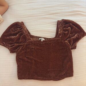 Madewell Velvet Puff Sleeve Top - pink/red/brown tones